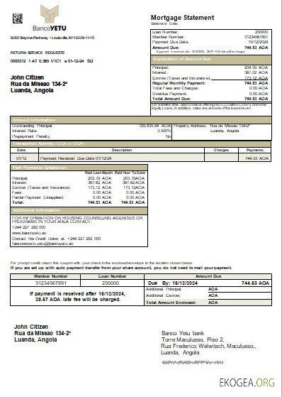 Angola Banco Yetu relevé hypothécaire de la banque scr